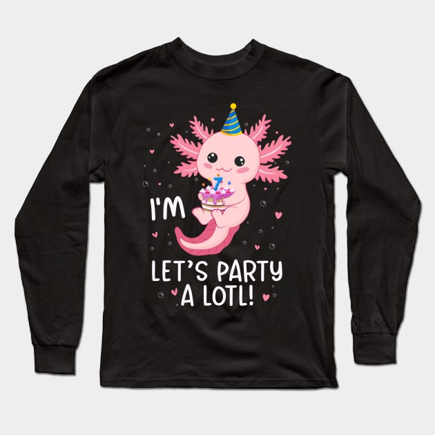 Funny 7th Birthday I'm 7 Years Old lets party Axolotl Long Sleeve T-Shirt by Msafi